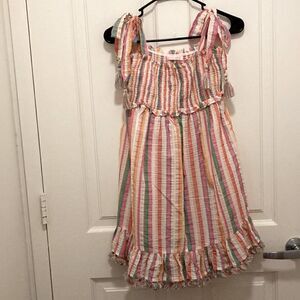 Zimmermann Girls Stripped Cotton Dress with Shoulder Tie & Pom Pom Trim. Size 10